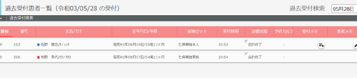 過去受付患者一覧
